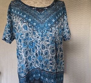 Christopher& Banks Blue Floral Embellished Women's Top